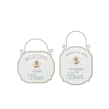 Faire-C&F Home Decorative Plaques Bee Embossed Metal Sign Set of 2*